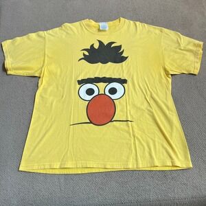Vintage 2000s Sesame Street Bert Big Face Yellow Graphic T-Shirt XL M&O Knits